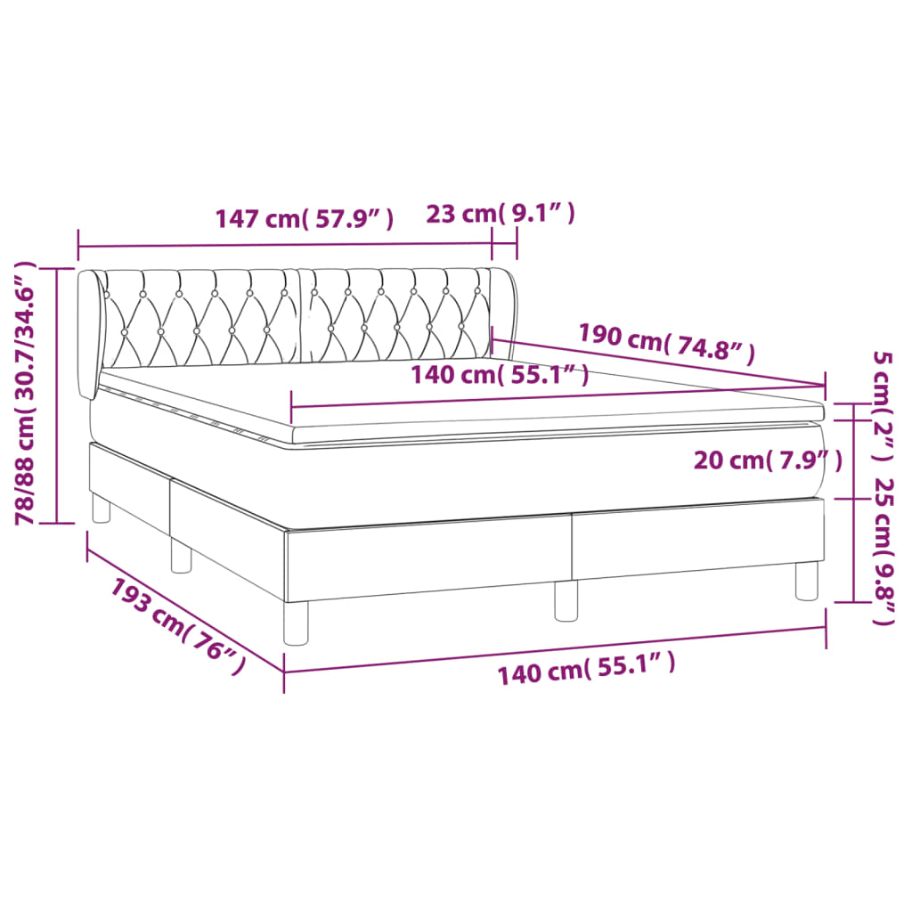 Krevet s oprugama i madracem tamnoplavi 140x190 cm baršunasti