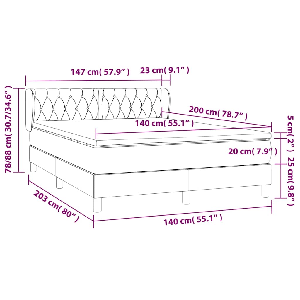 Krevet s oprugama i madracem crni 140x200 cm baršunasti