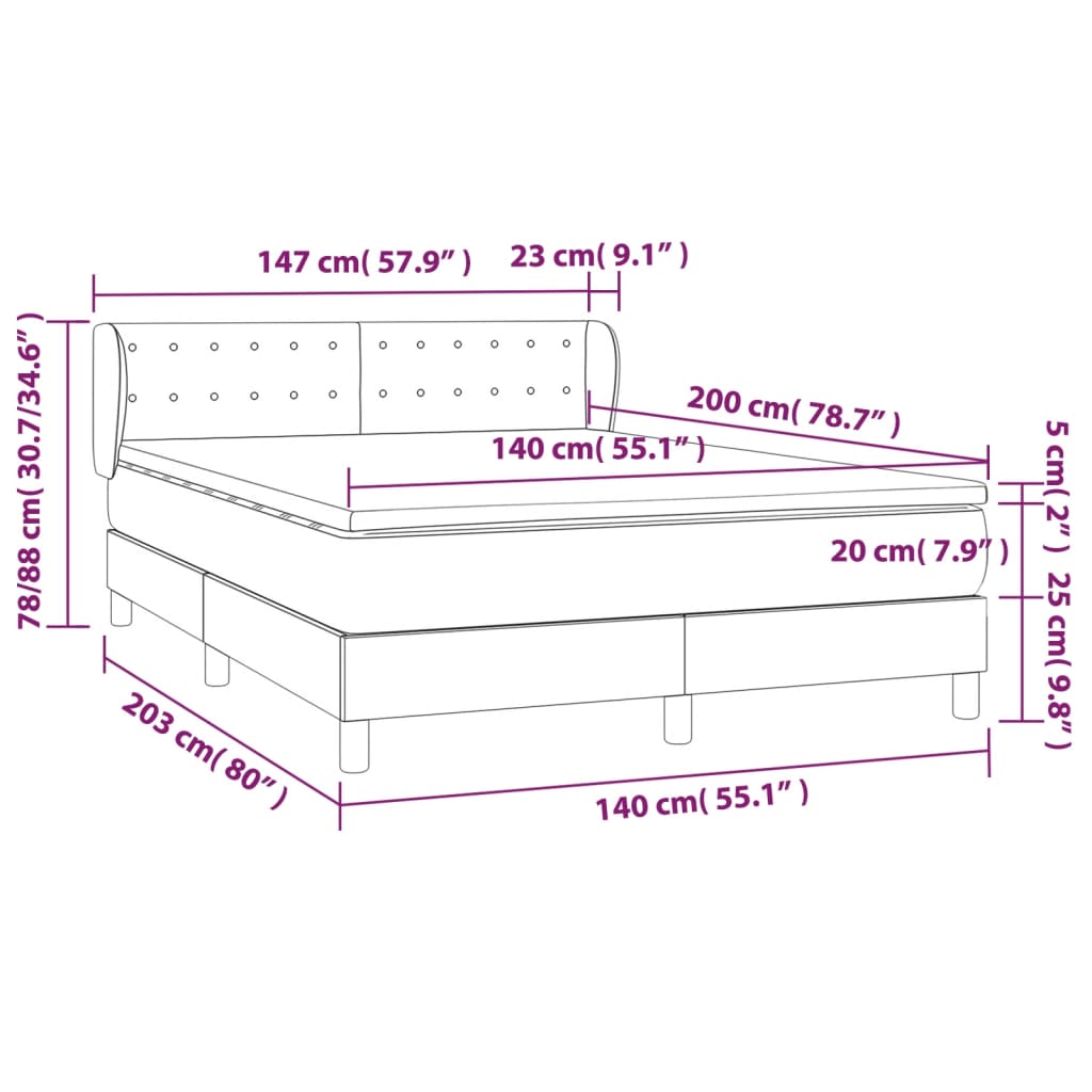 Krevet s oprugama i madracem tamnosivi 140x200 cm baršunasti