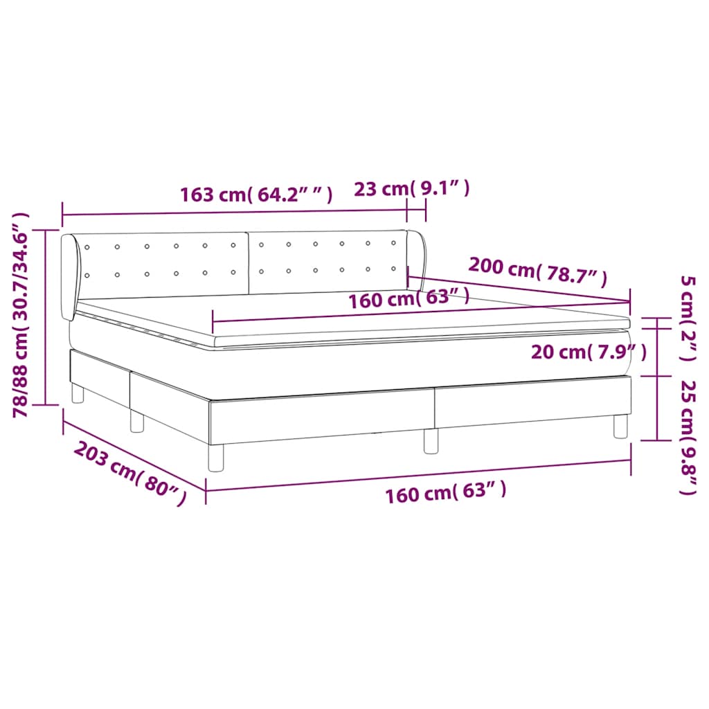 Krevet s oprugama i madracem crni 160x200 cm baršunasti