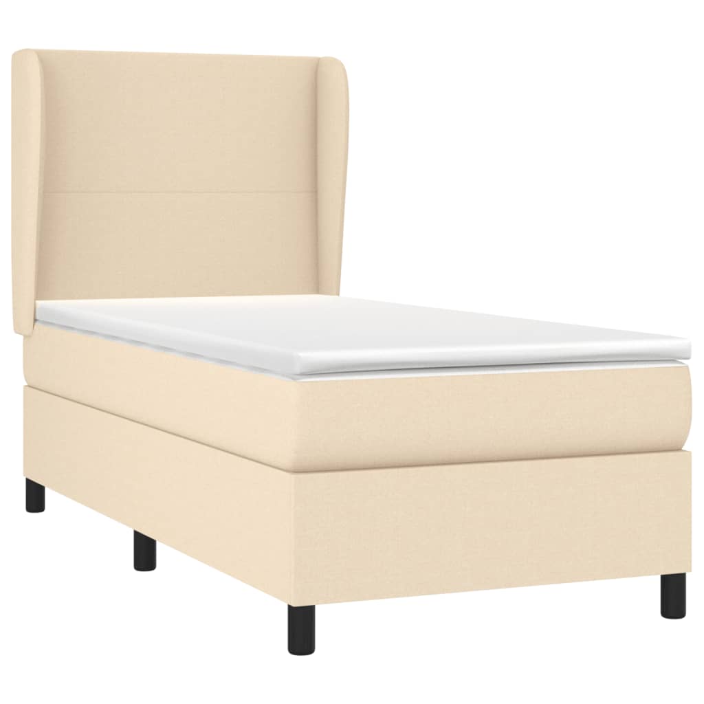 Krevet s oprugama i madracem krem 90 x 190 cm od tkanine