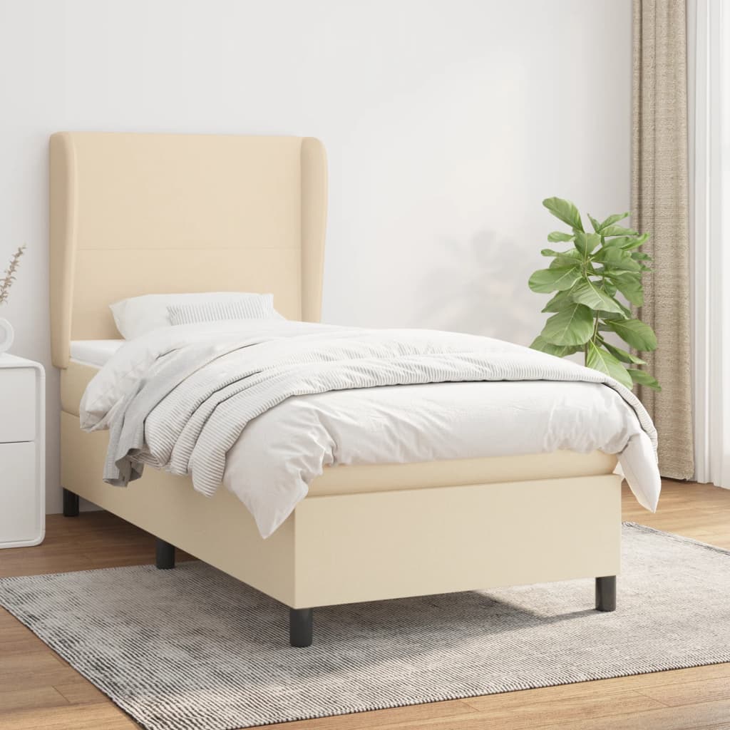 Krevet s oprugama i madracem krem 90 x 190 cm od tkanine