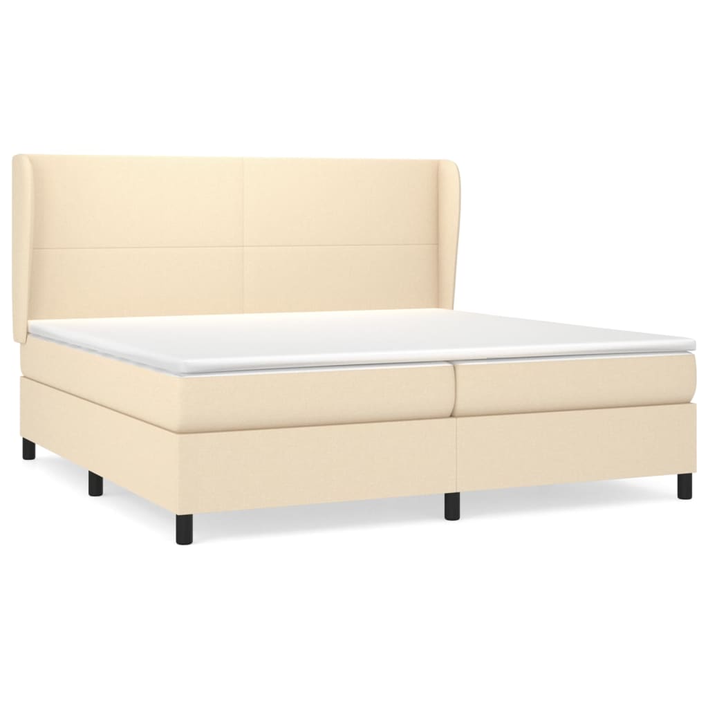 Krevet s oprugama i madracem krem 200 x 200 cm od tkanine