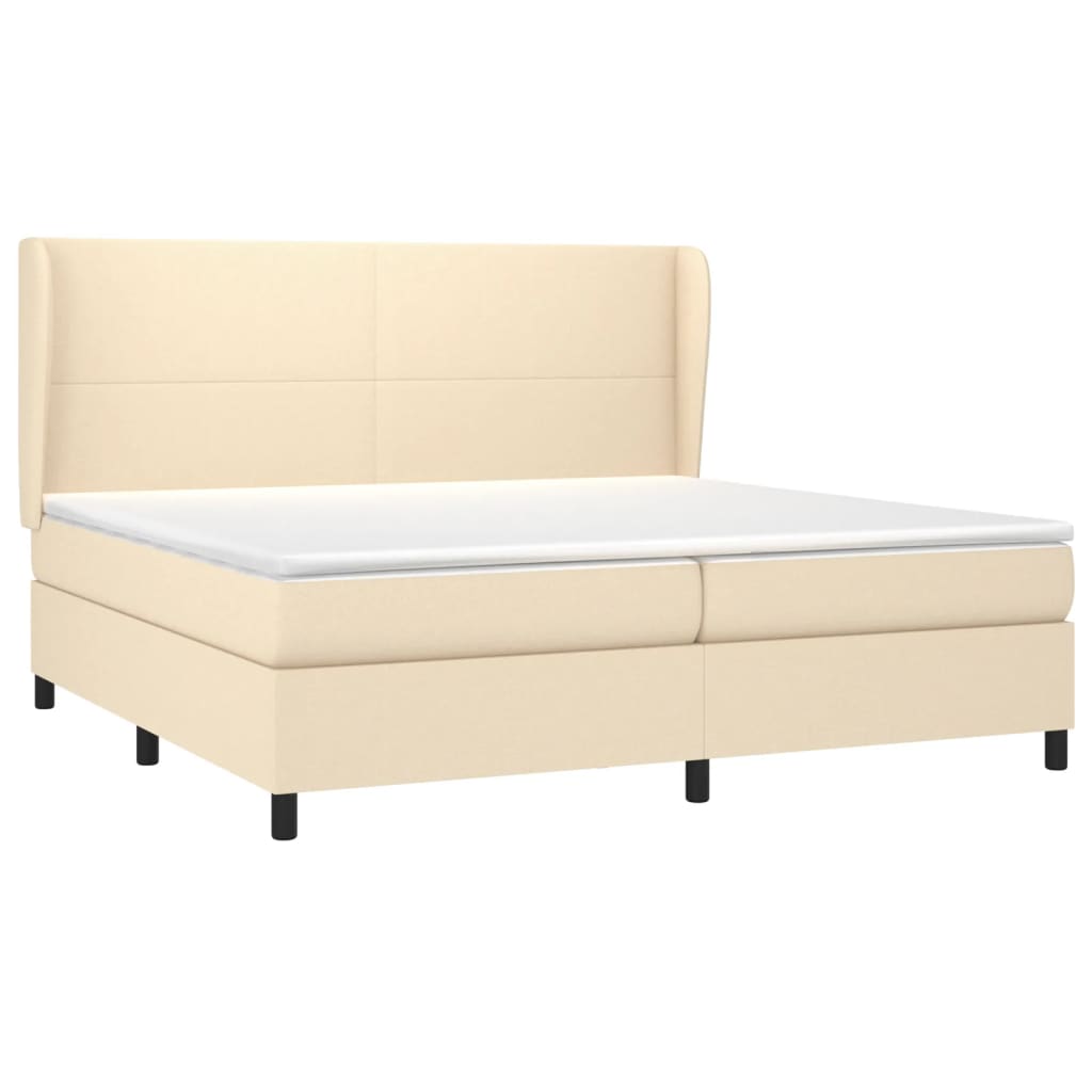 Krevet s oprugama i madracem krem 200 x 200 cm od tkanine