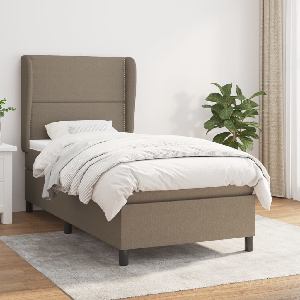 Krevet s oprugama i madracem smeđesivi 90x200 cm od tkanine