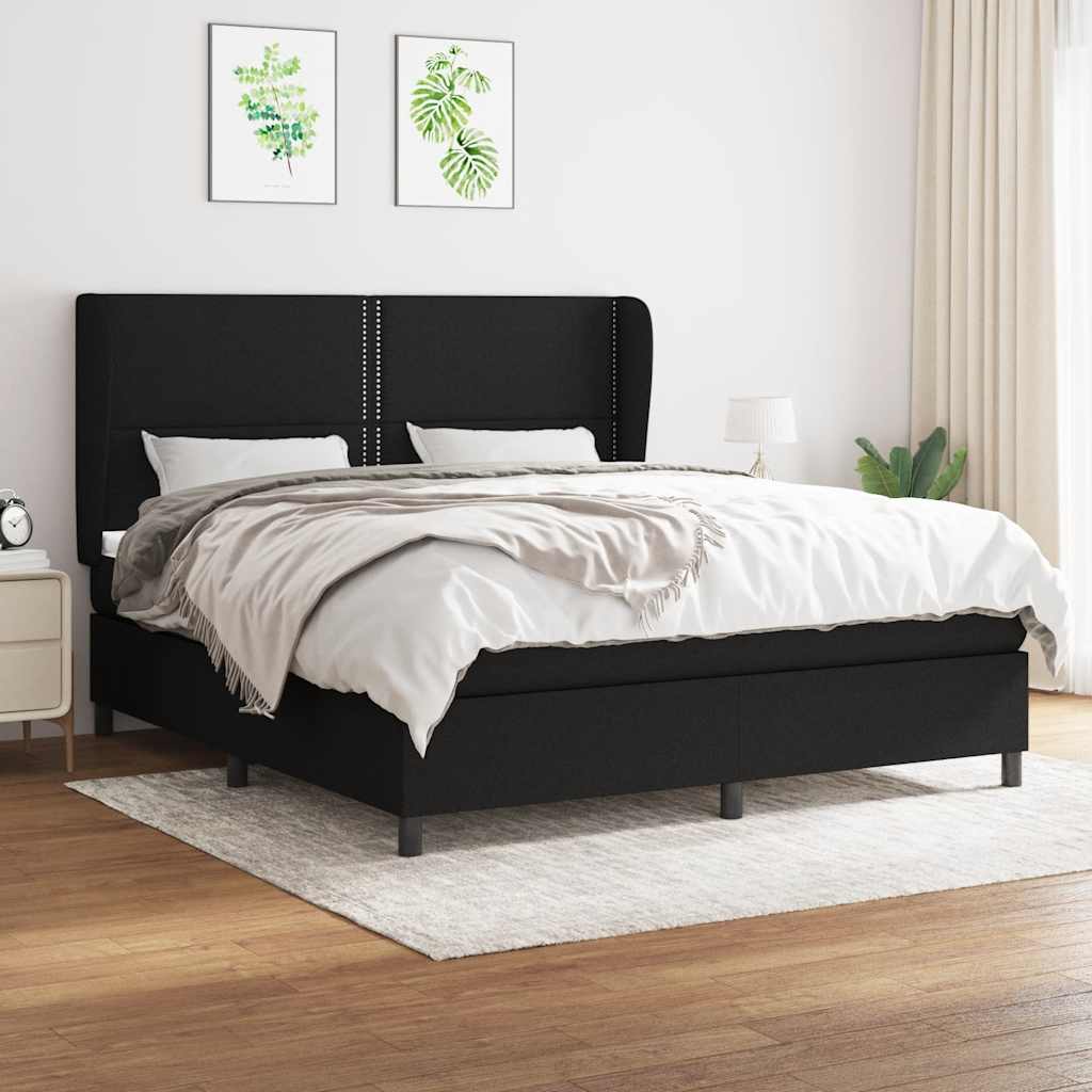 Krevet s oprugama i madracem crni 160x200 cm od tkanine