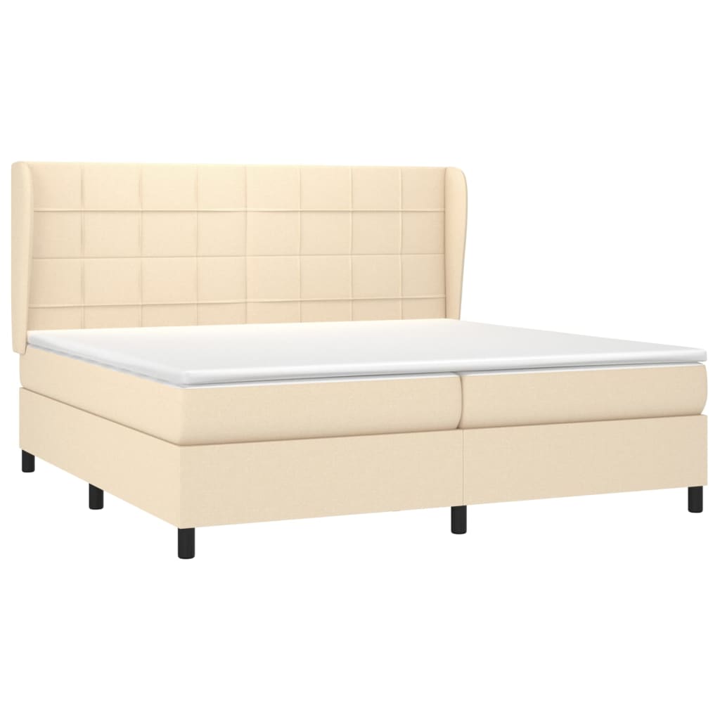 Krevet s oprugama i madracem krem 200 x 200 cm od tkanine