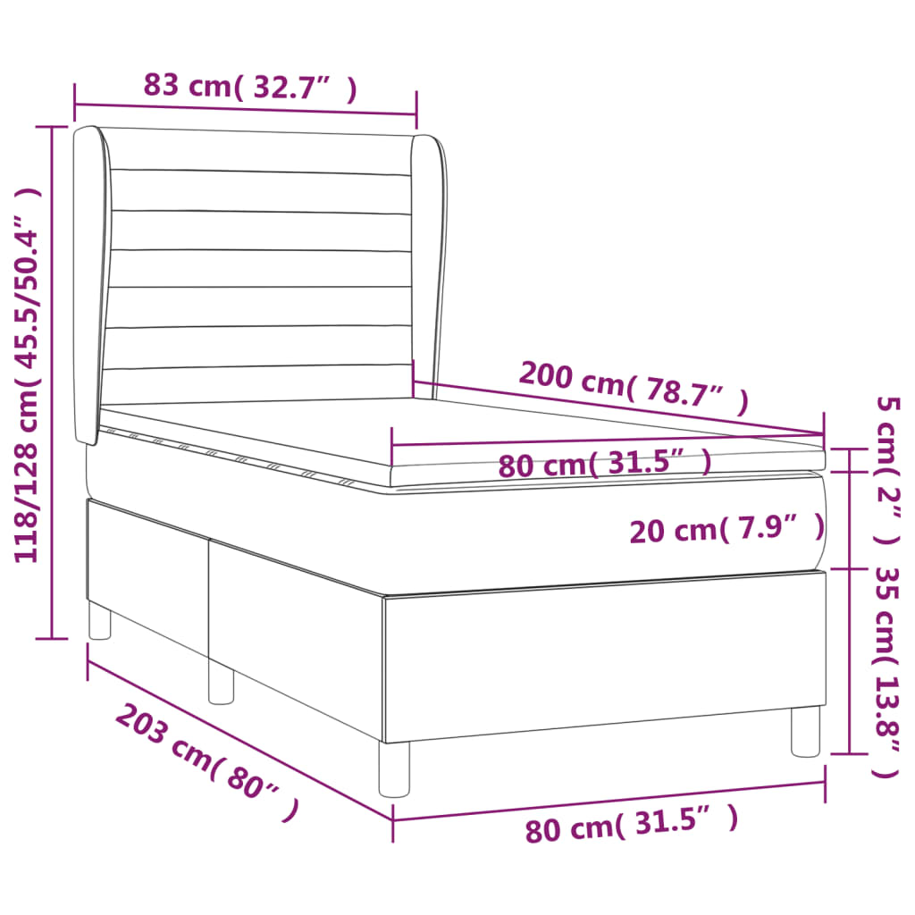 Krevet s oprugama i madracem tamnosmeđi 80x200 cm od tkanine