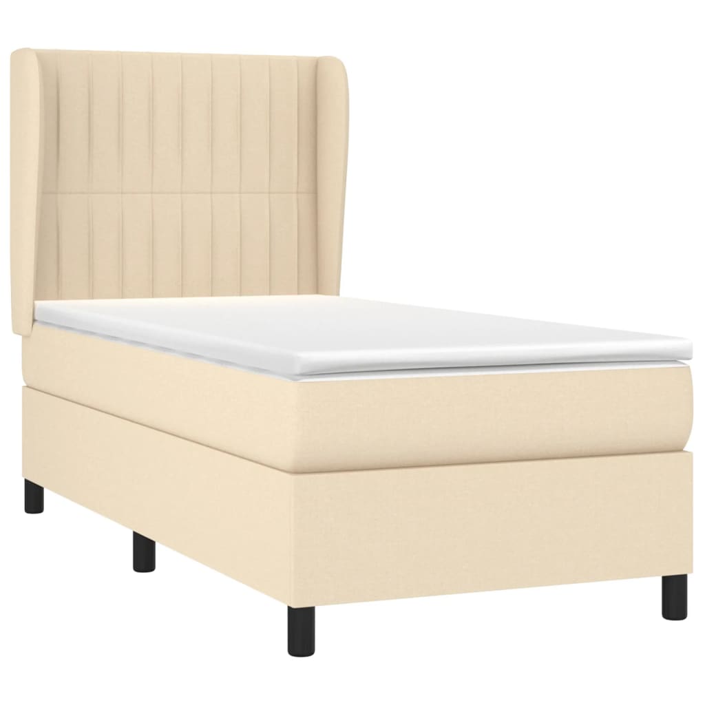 Krevet s oprugama i madracem krem 90 x 190 cm od tkanine