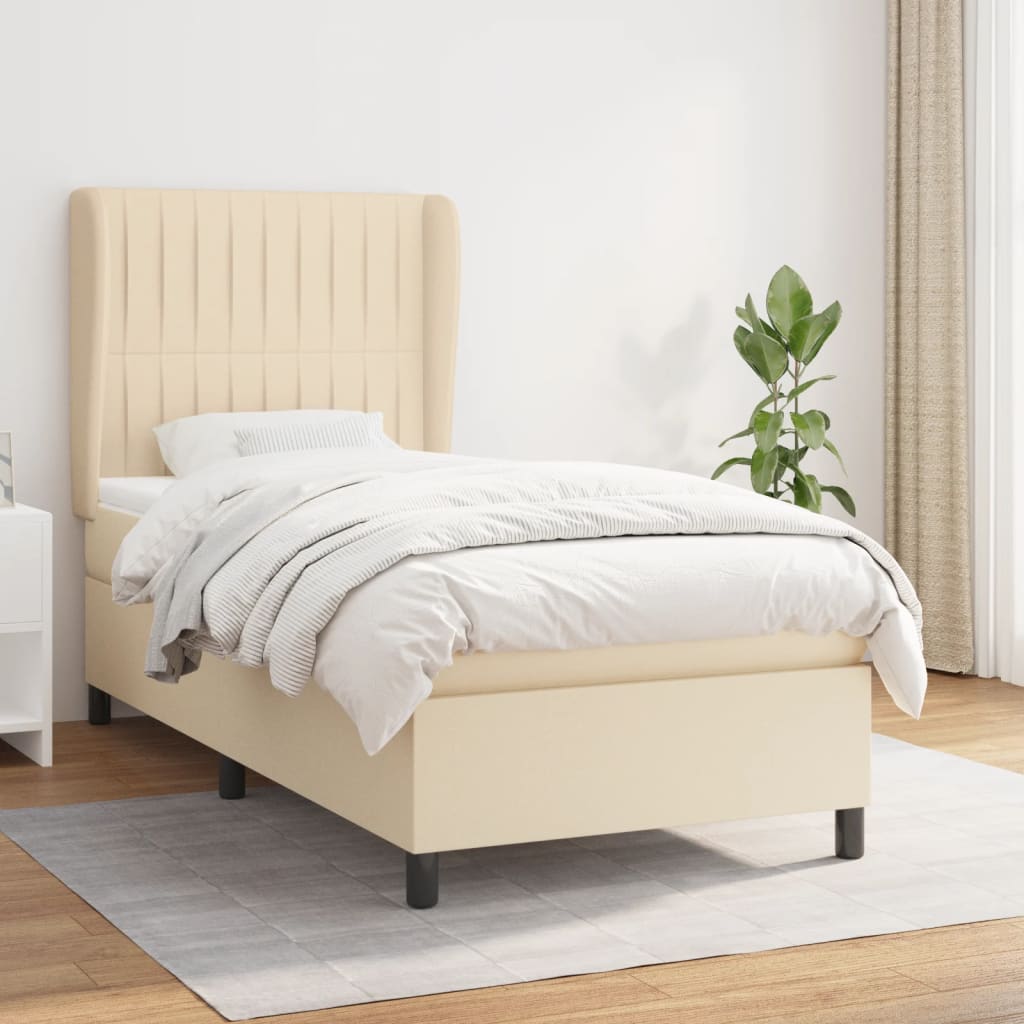 Krevet s oprugama i madracem krem 90 x 190 cm od tkanine