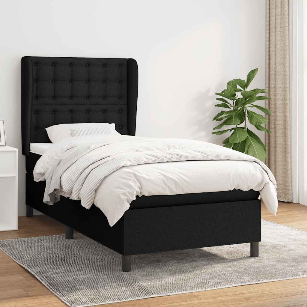 Krevet s oprugama i madracem crni 90x200 cm od tkanine