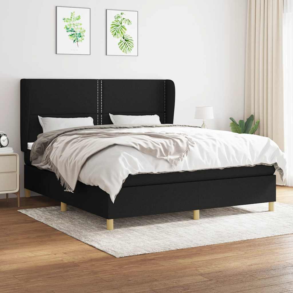 Krevet s oprugama i madracem crni 180x200 cm od tkanine