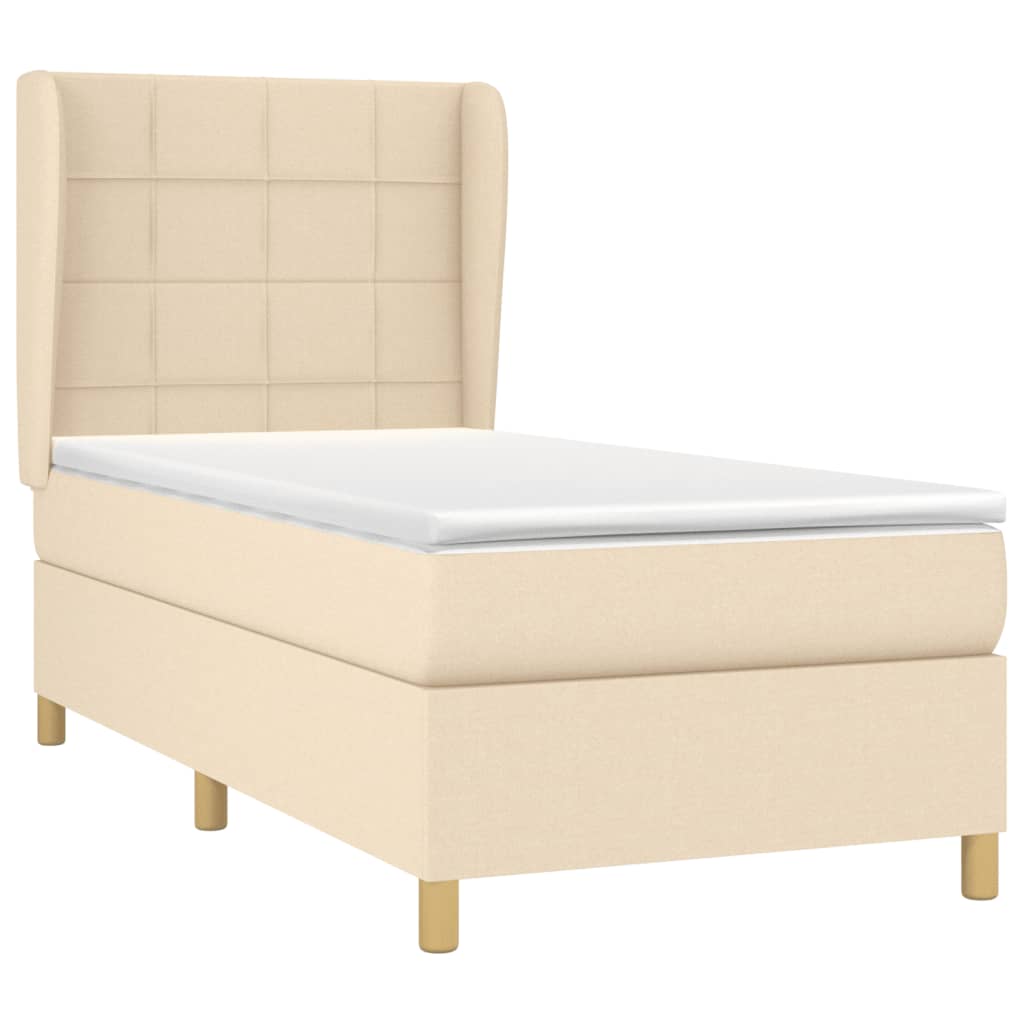 Krevet s oprugama i madracem krem 90 x 190 cm od tkanine