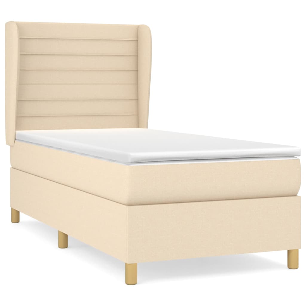 Krevet s oprugama i madracem krem 90 x 190 cm od tkanine
