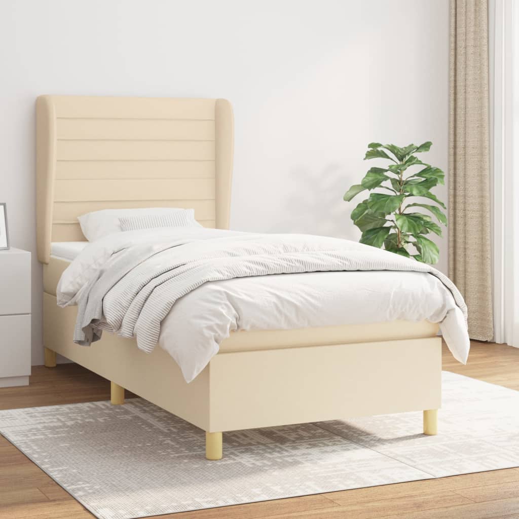 Krevet s oprugama i madracem krem 90 x 190 cm od tkanine