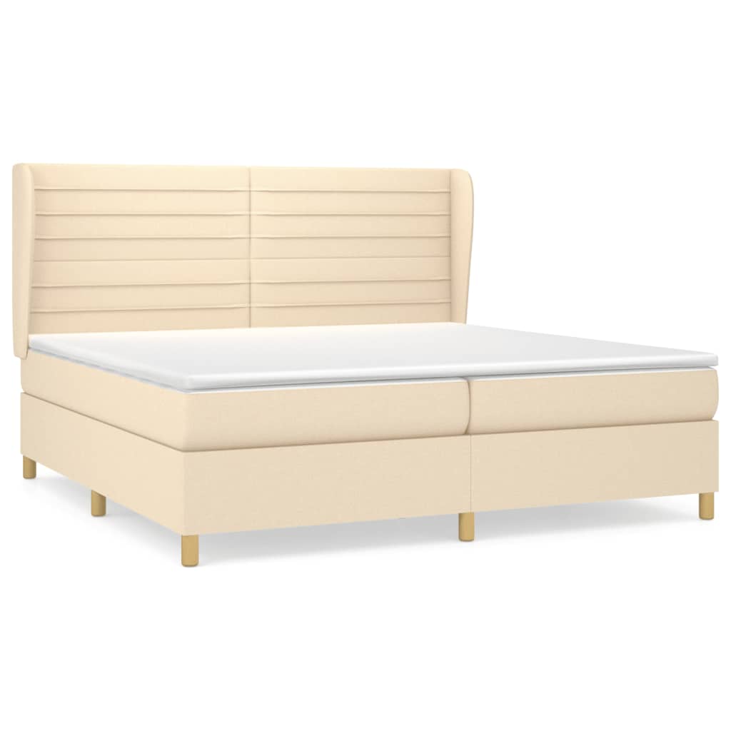 Krevet s oprugama i madracem krem 200 x 200 cm od tkanine
