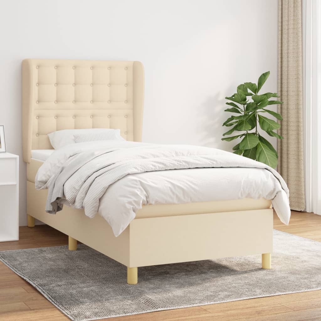 Krevet s oprugama i madracem krem 90 x 190 cm od tkanine