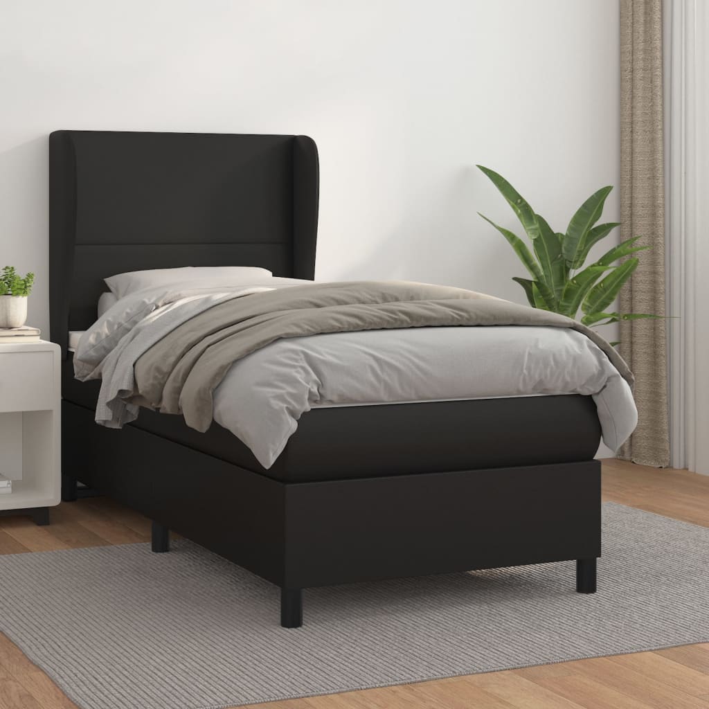 Krevet s oprugama i madracem crni 90 x 200 cm od umjetne kože