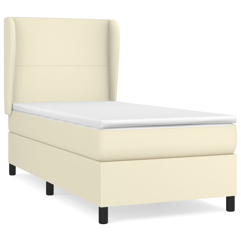 Krevet s oprugama i madracem krem 90 x 200 cm od umjetne kože