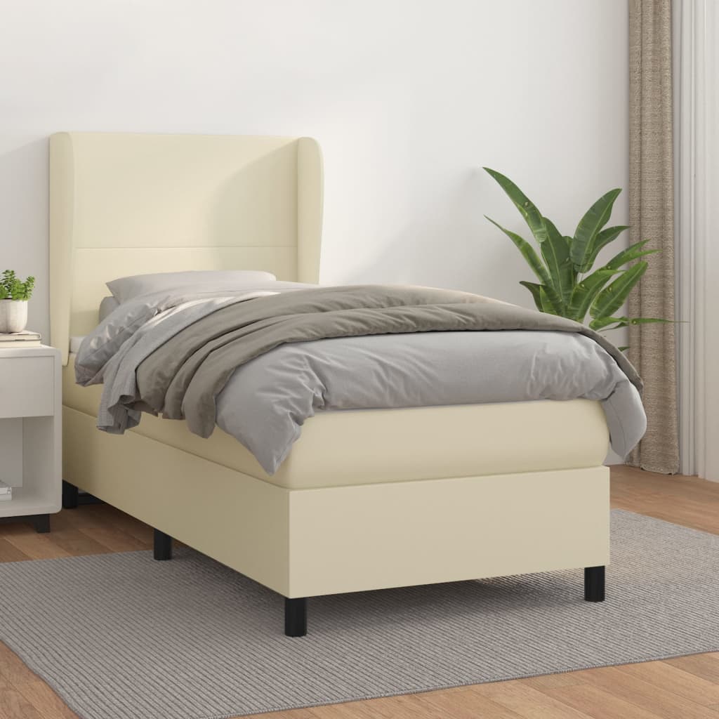 Krevet s oprugama i madracem krem 90 x 200 cm od umjetne kože