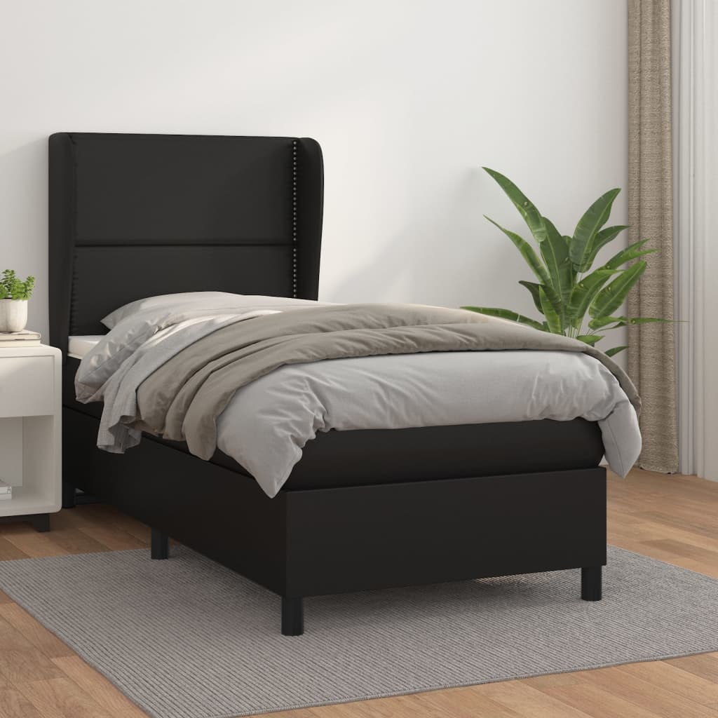Krevet s oprugama i madracem crni 90x190 cm od umjetne kože