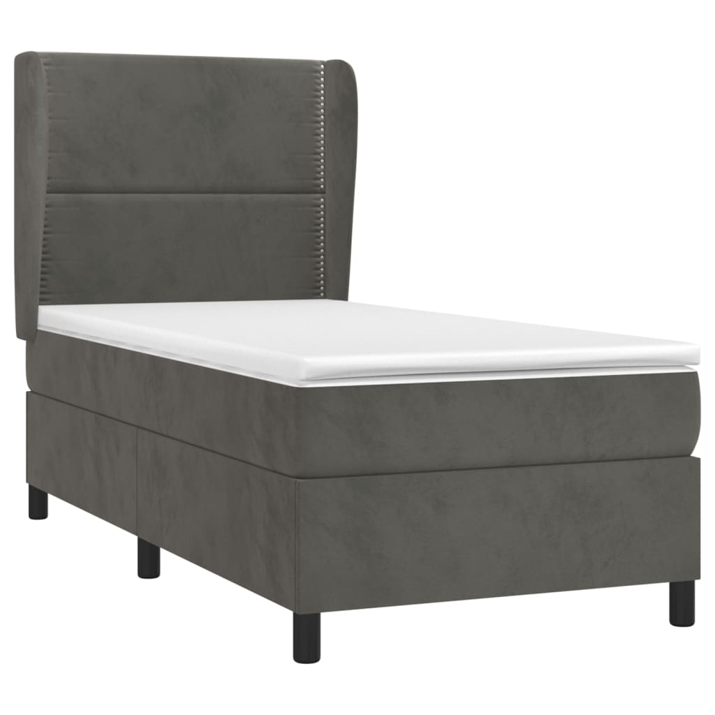 Box spring krevet s madracem tamnosivi 90x200 cm baršunasti