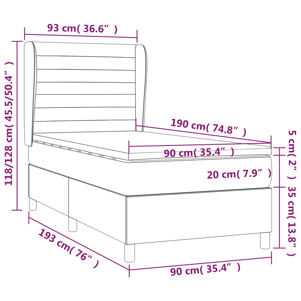 Box spring krevet s madracem svjetlosivi 90x190 cm baršunasti