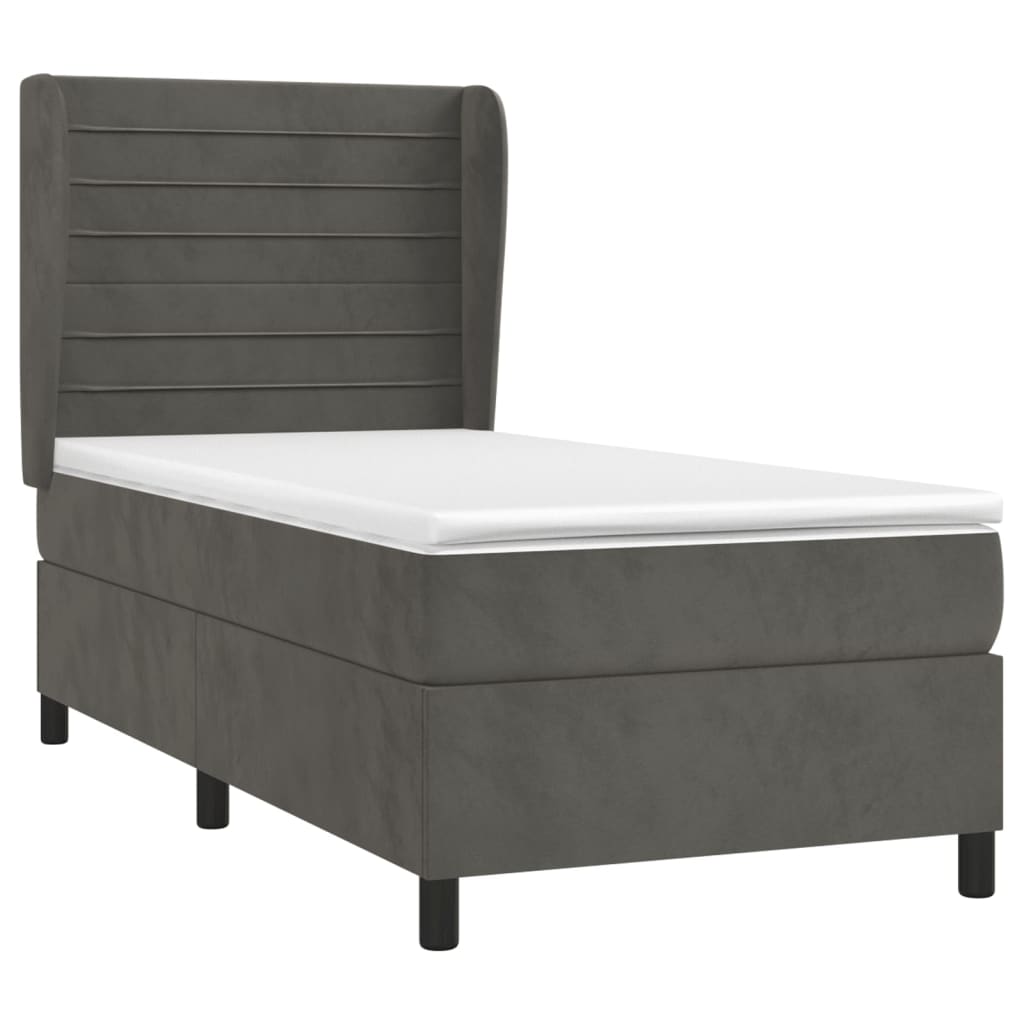 Box spring krevet s madracem tamnosivi 90x190 cm baršunasti