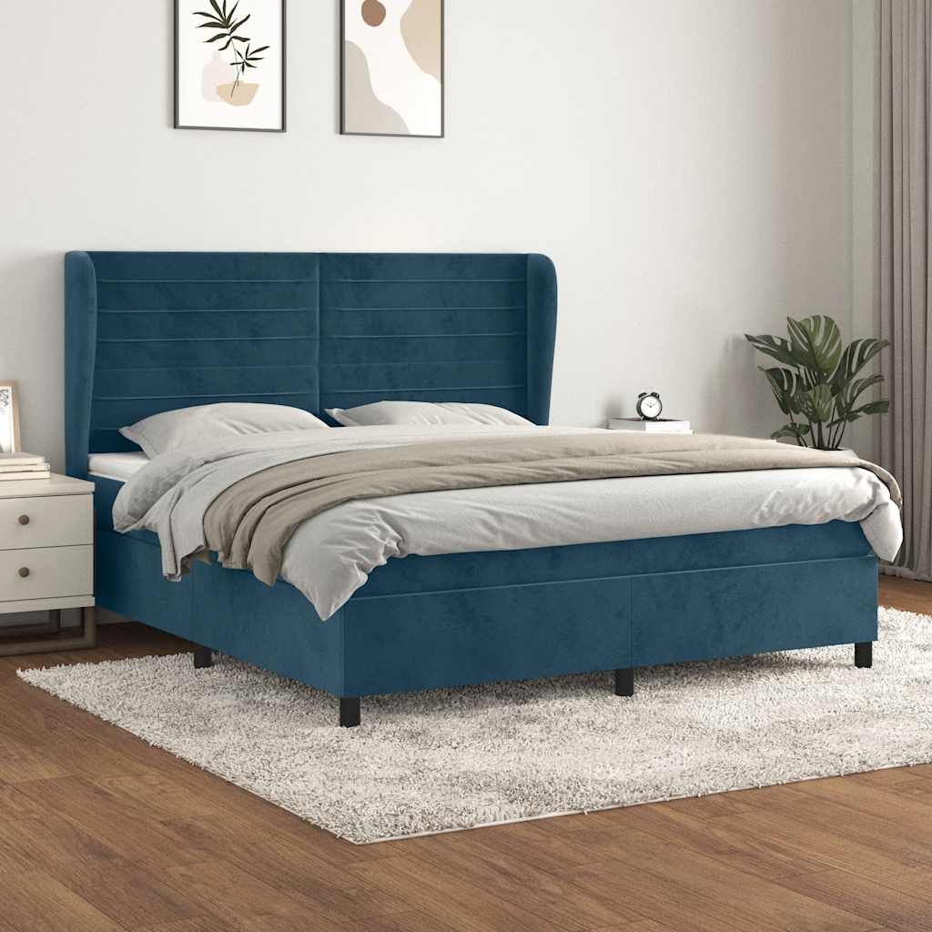 Krevet s oprugama i madracem tamnoplavi 180x200 cm baršunasti