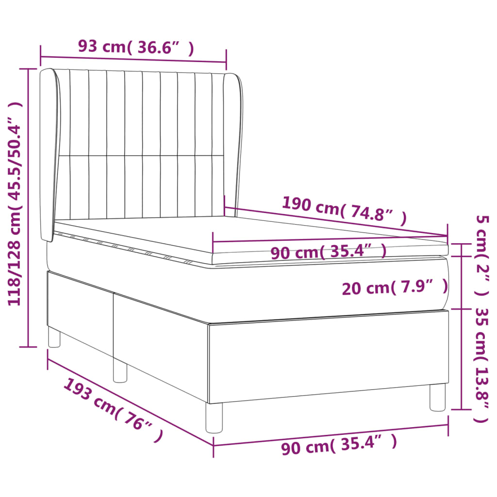 Box spring krevet s madracem tamnosivi 90x190 cm baršunasti