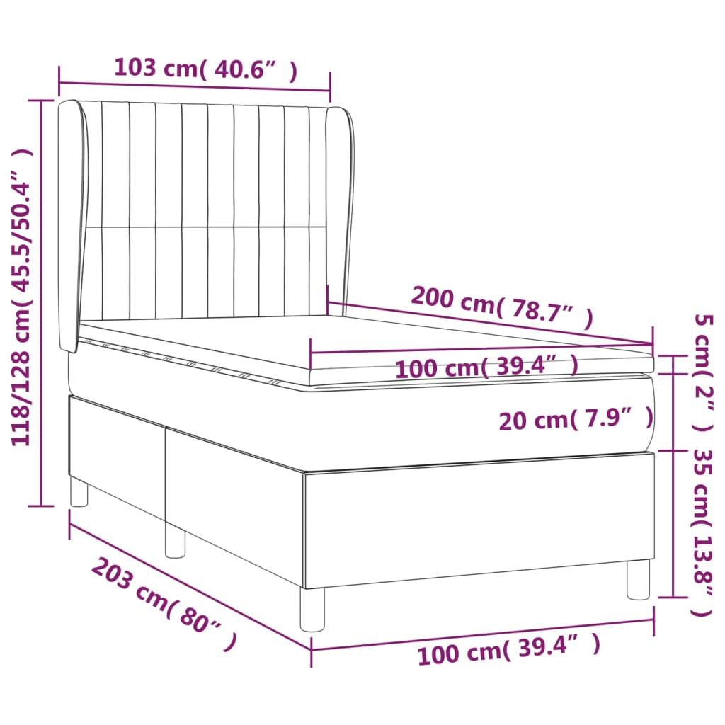 Box spring krevet s madracem svjetlosivi 100x200 cm baršunasti