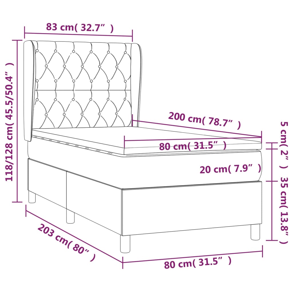 Box spring krevet s madracem svjetlosivi 80 x 200 cm baršunasti