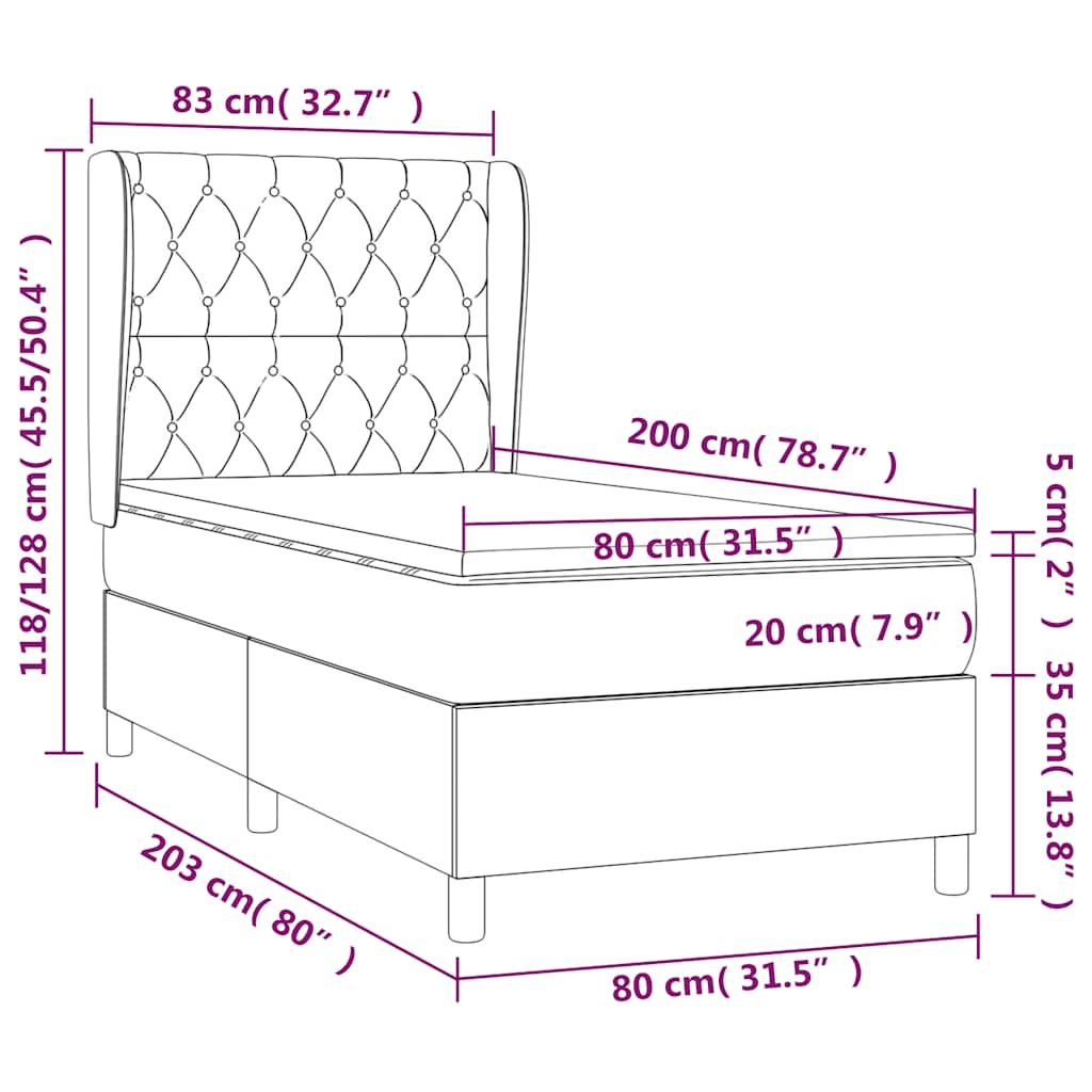Box spring krevet s madracem tamnoplavi 80 x 200 cm baršunasti