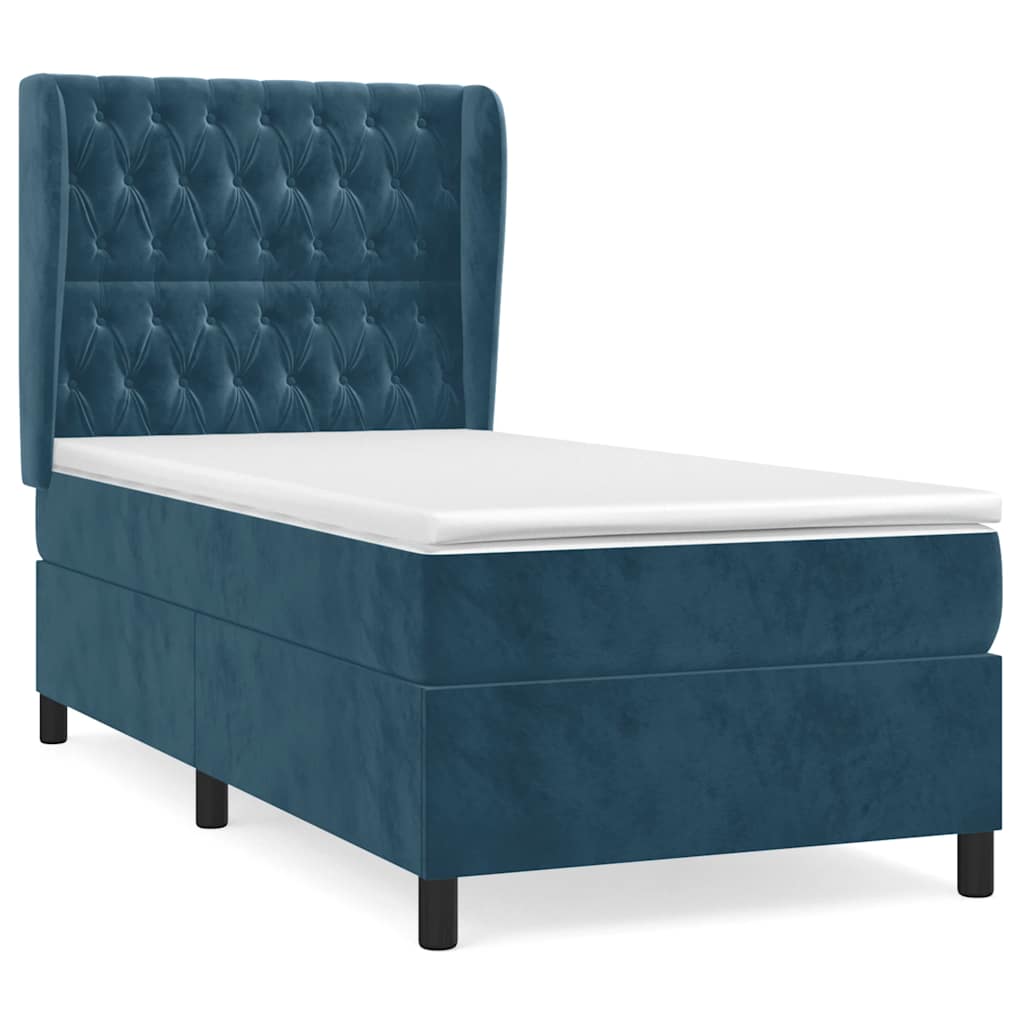 Box spring krevet s madracem tamnoplavi 90x190 cm baršunasti