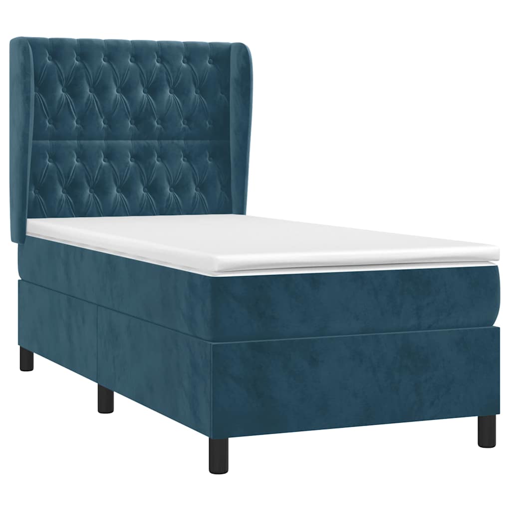 Box spring krevet s madracem tamnoplavi 90x190 cm baršunasti