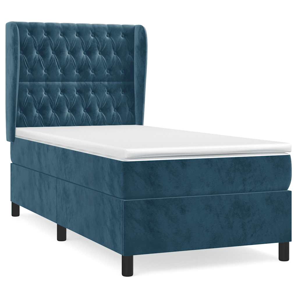 Box spring krevet s madracem tamnoplavi 90x200 cm baršunasti