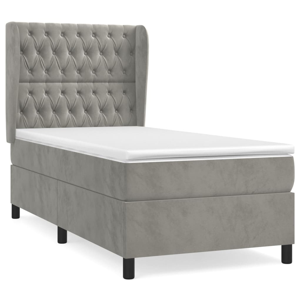 Box spring krevet s madracem svjetlosivi 100x200 cm baršunasti
