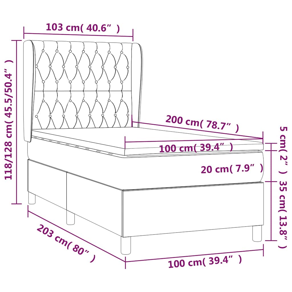 Box spring krevet s madracem tamnoplavi 100x200 cm baršunasti