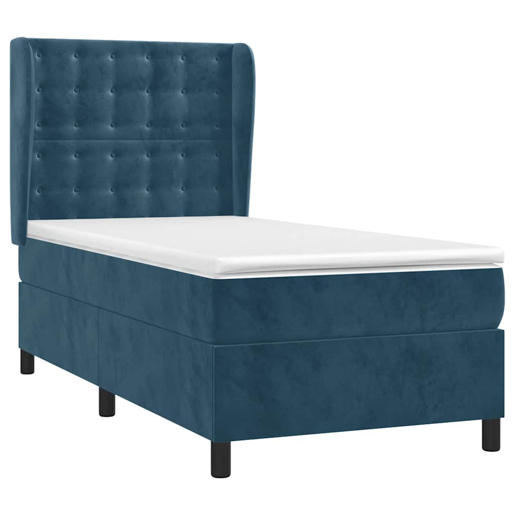 Box spring krevet s madracem tamnoplavi 90x190 cm baršunasti