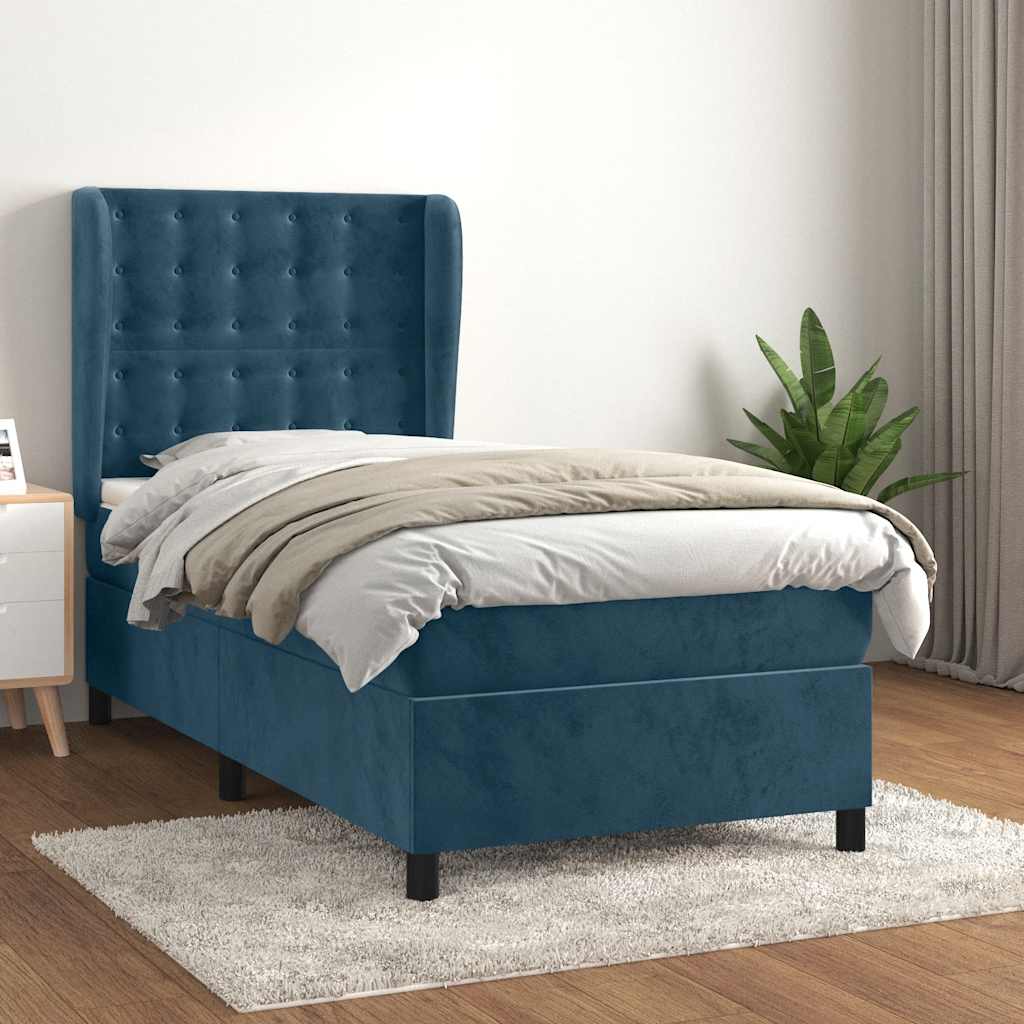 Box spring krevet s madracem tamnoplavi 90x190 cm baršunasti