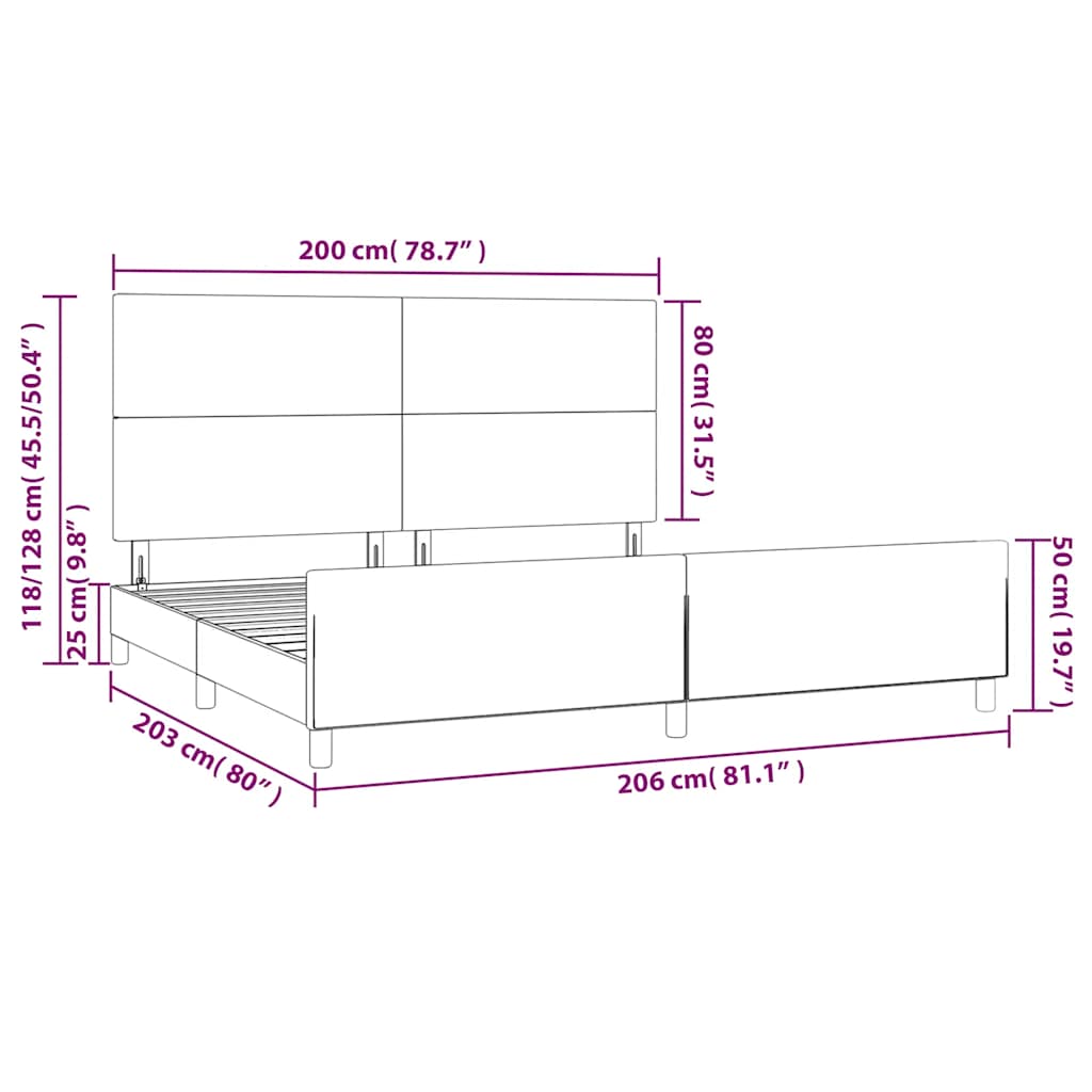Okvir za krevet bez madraca crni 200x200 cm od tkanine
