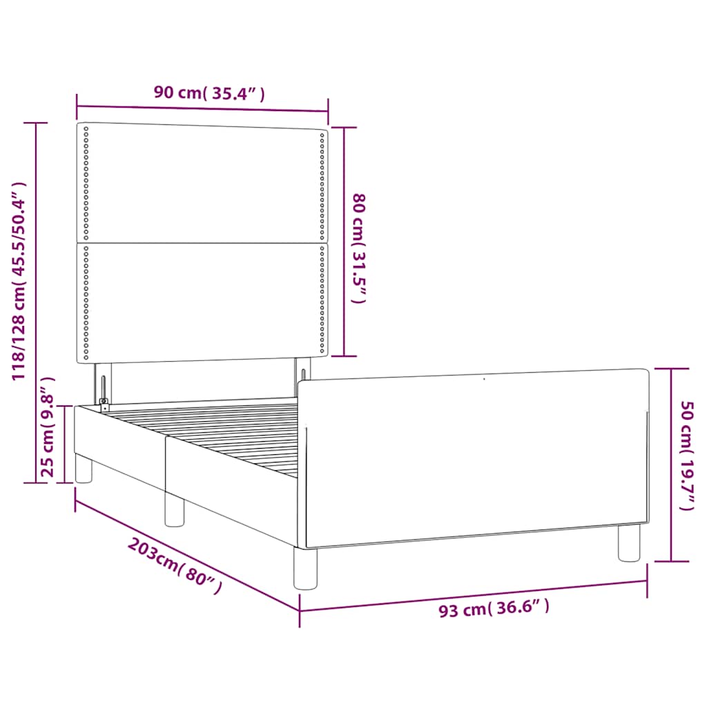 Okvir za krevet bez madraca crni 90x200cm od tkanine