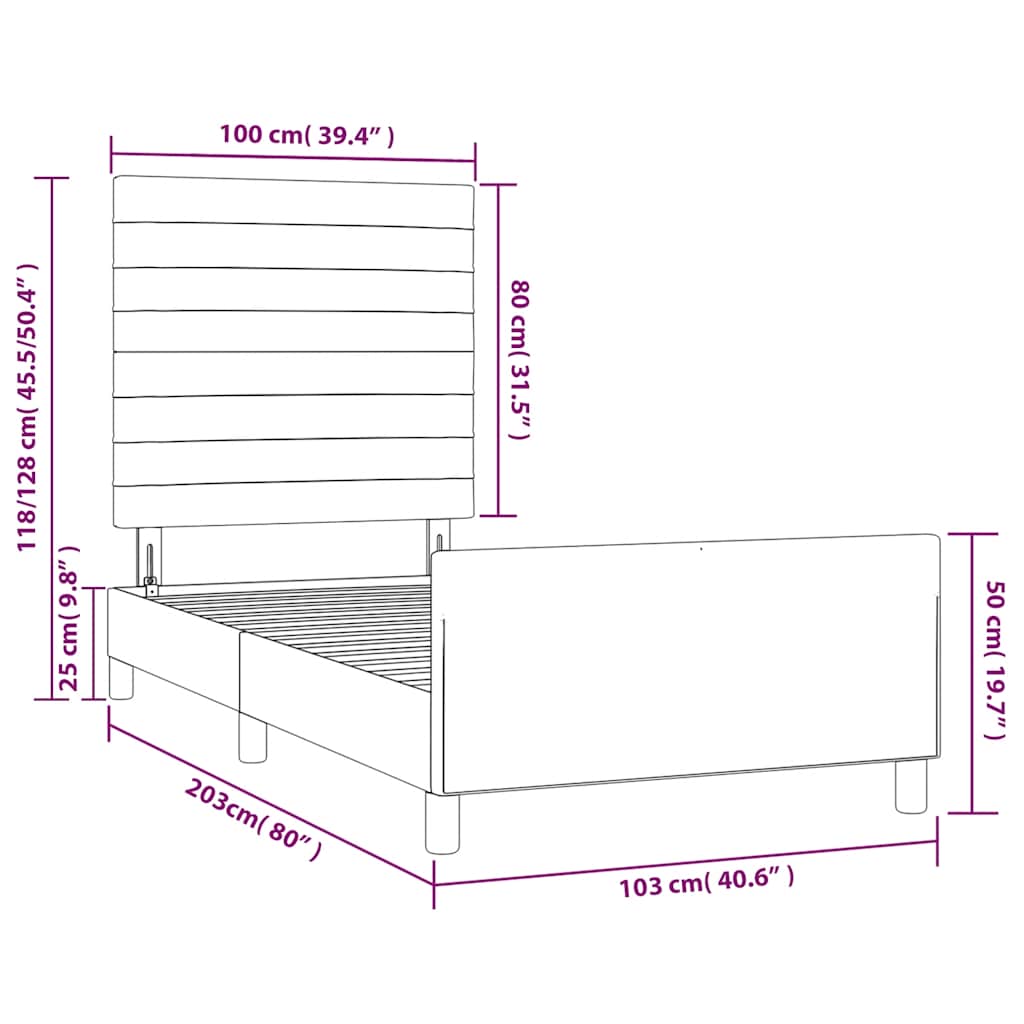 Okvir za krevet bez madraca crni 100x200 cm od tkanine