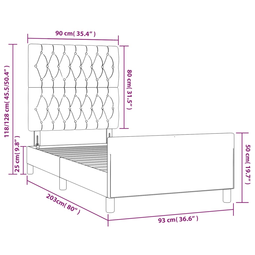 Okvir za krevet bez madraca krem 90x200cm od tkanine