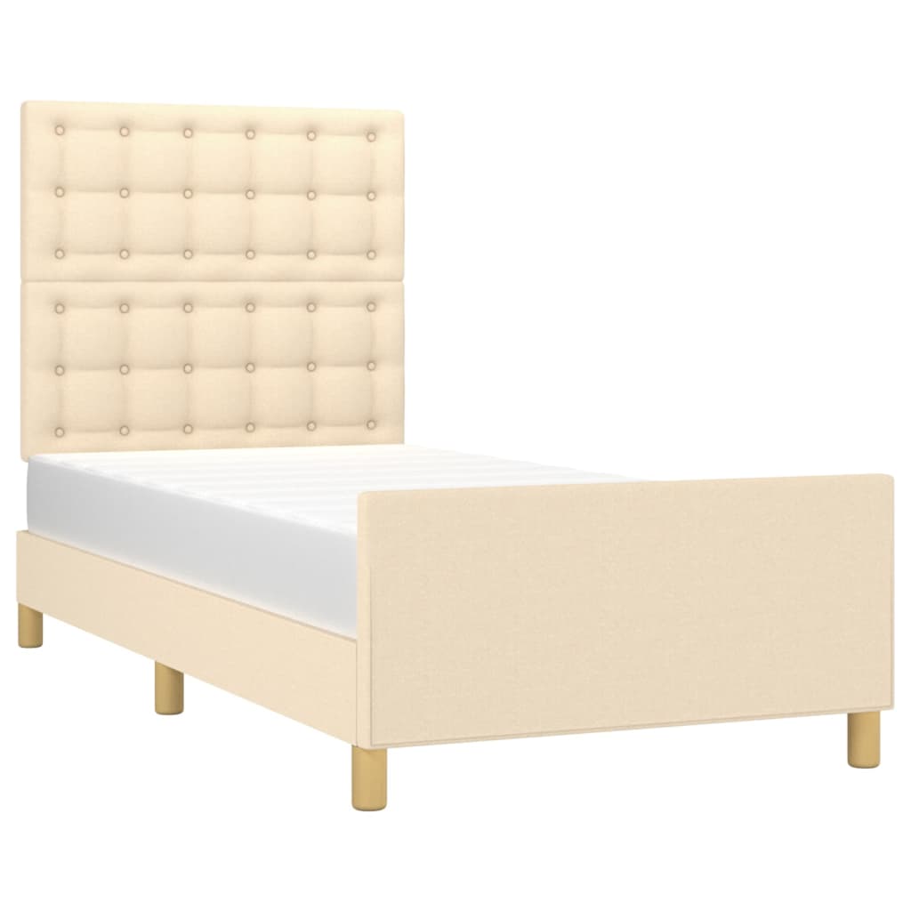 Okvir za krevet s uzglavljem krem 90x190 cm od tkanine