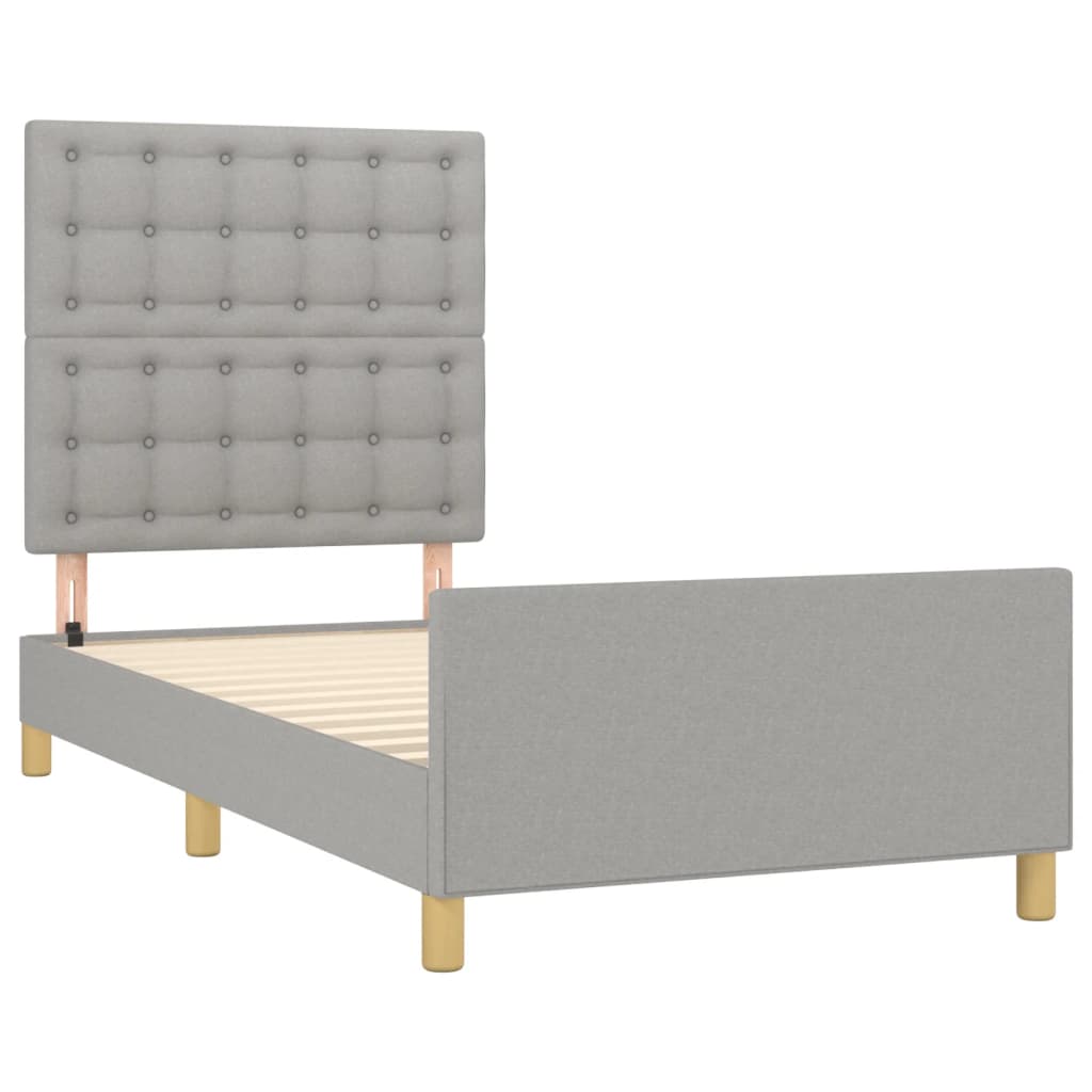 Okvir za krevet s uzglavljem svjetlosivi 90x200 cm od tkanine