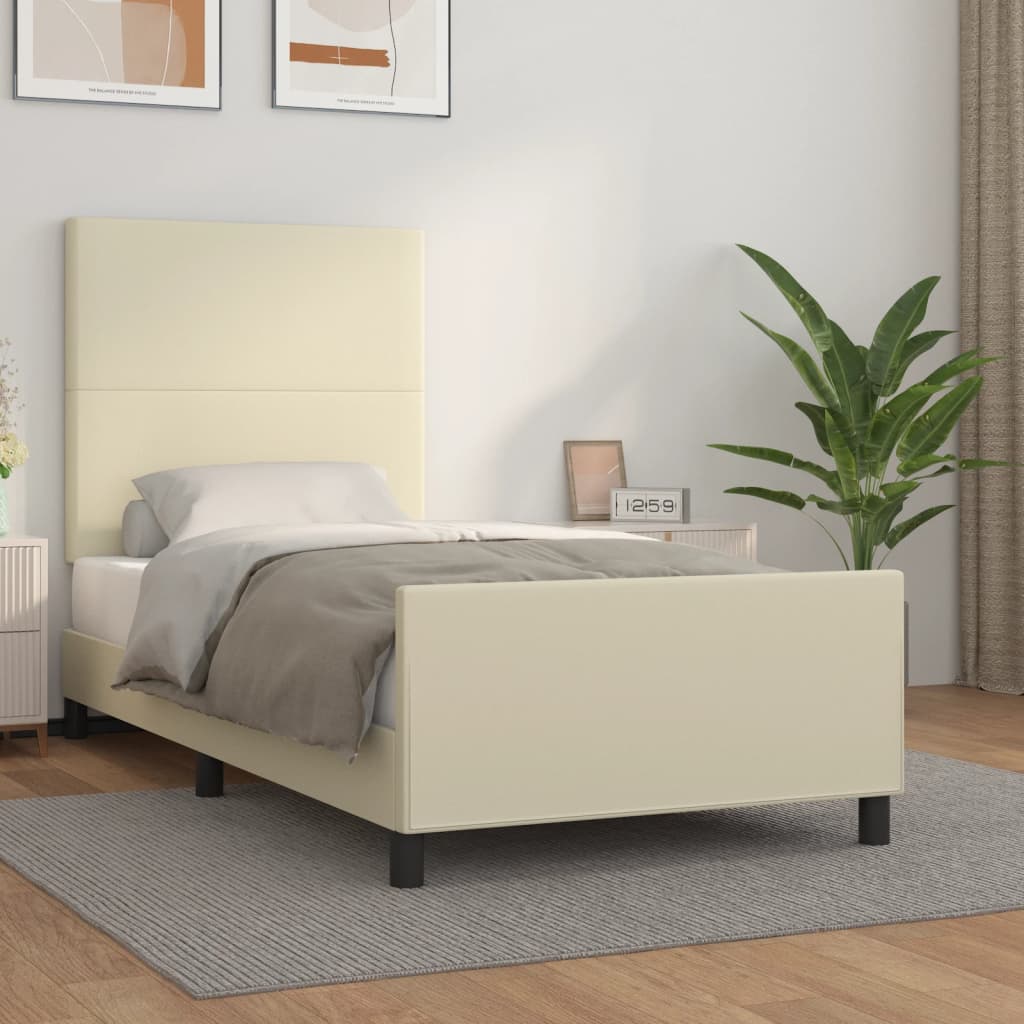 Okvir za krevet s uzglavljem krem 90x200 cm od umjetne kože