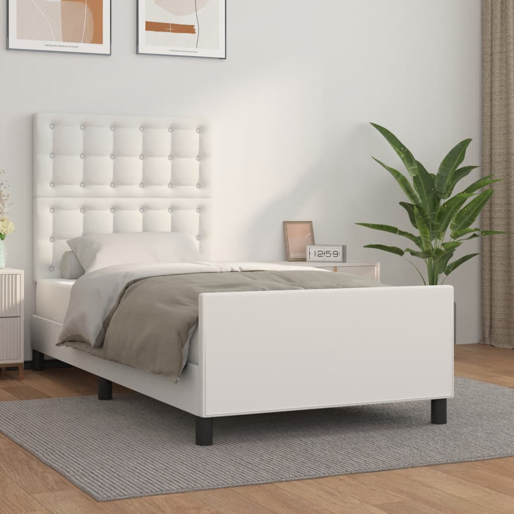 Okvir za krevet s uzglavljem bijeli 90x190 cm od umjetne kože
