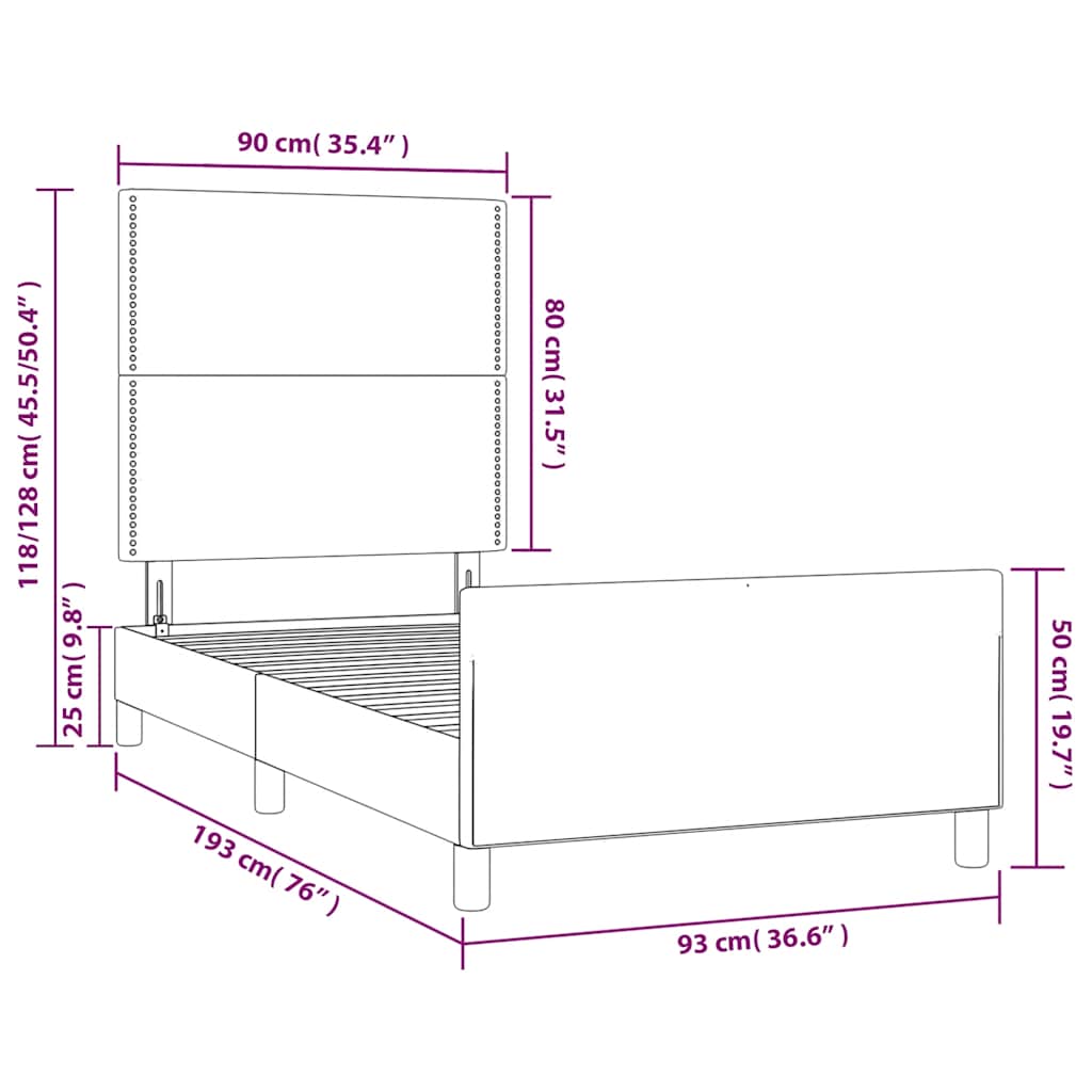 Okvir za krevet bez madraca tamnozeleni 90x190 cm baršunasti