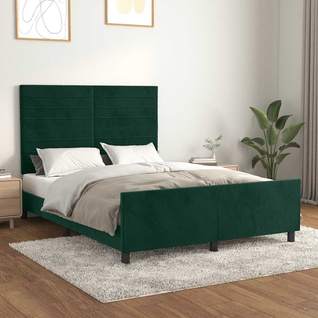 Okvir za krevet bez madraca tamnozeleni 140x190 cm baršunasti